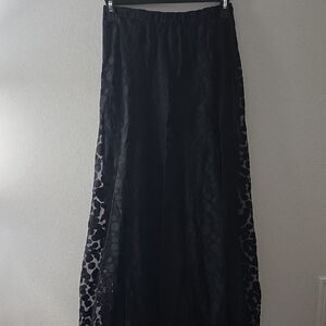 bobeau Black Maxi Skirt with Mesh Layer Of Subtle Dots